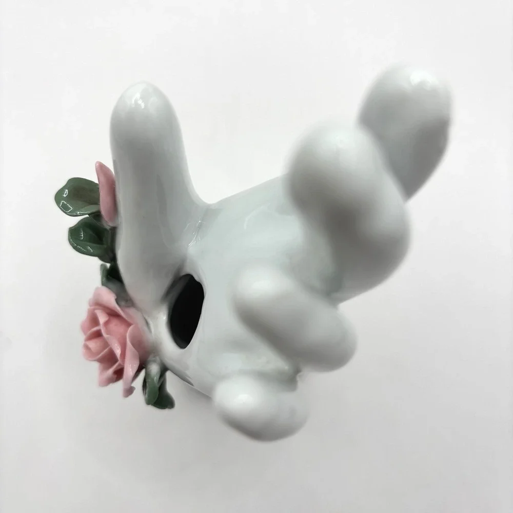 Vintage Porcelain Hand Bud Vase Ring Holder Pink Roses Hand Painted EUC